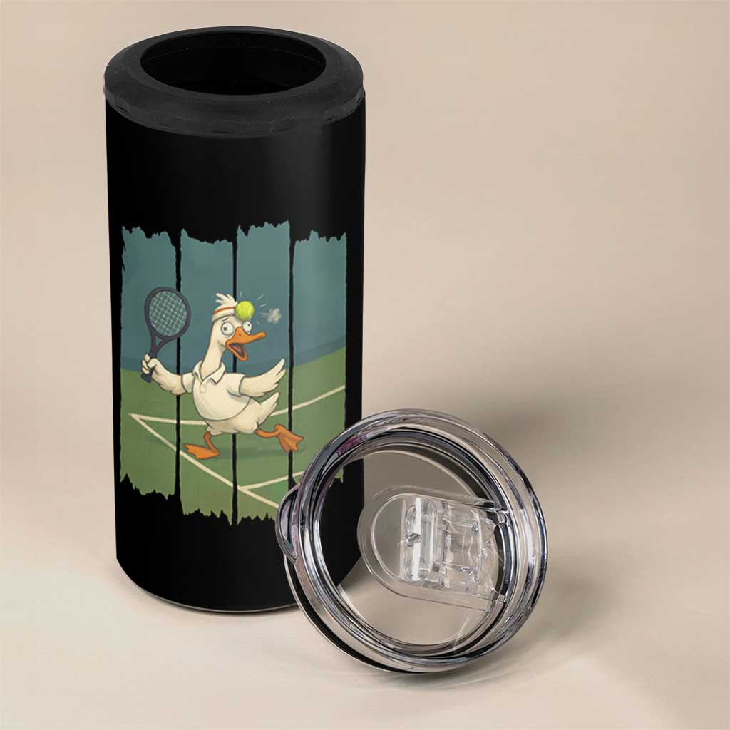 Silly Goose Playing Tennis 4 in 1 Can Cooler Tumbler Funny Bird Getting Hit By Ball - Wonder Print Shop
