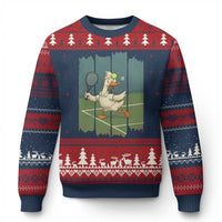 Silly Goose Playing Tennis Ugly Christmas Sweater Funny Bird Getting Hit By Ball - Wonder Print Shop