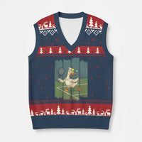 Silly Goose Playing Tennis V-Neck Knit Sweater Vest Funny Bird Getting Hit By Ball - Wonder Print Shop