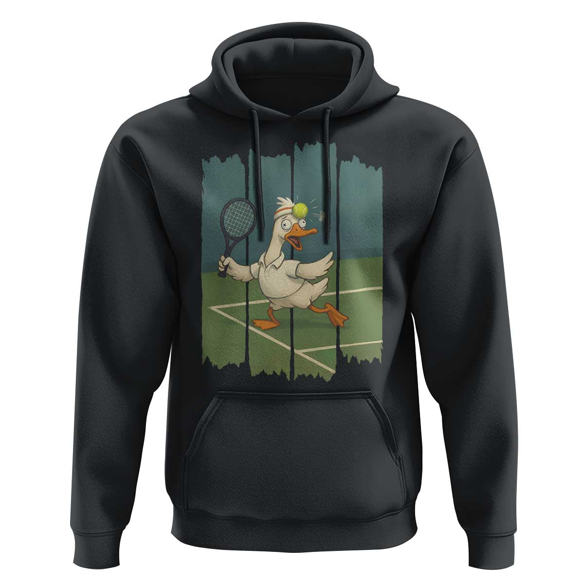 Silly Goose Playing Tennis Hoodie Funny Bird Getting Hit By Ball - Wonder Print Shop