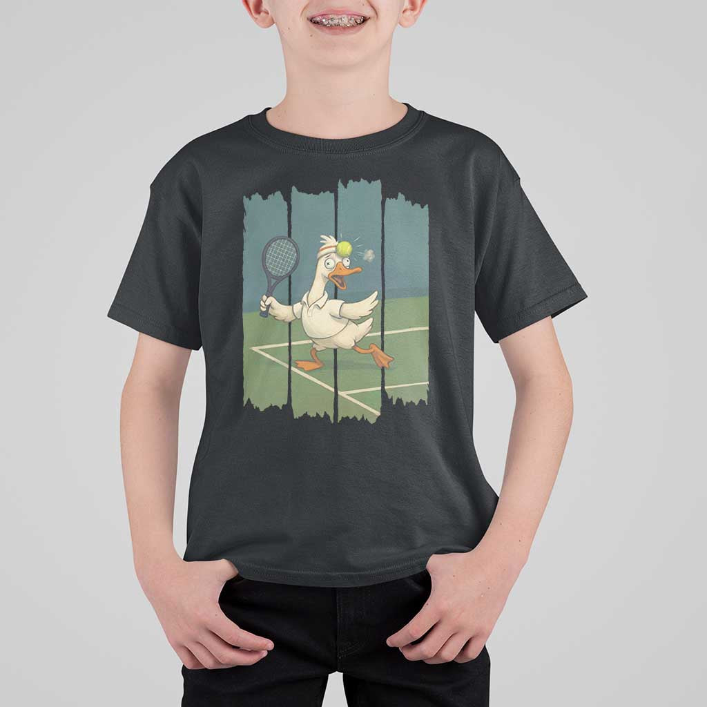 Silly Goose Playing Tennis T Shirt For Kid Funny Bird Getting Hit By Ball - Wonder Print Shop