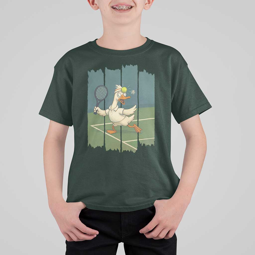 Silly Goose Playing Tennis T Shirt For Kid Funny Bird Getting Hit By Ball - Wonder Print Shop