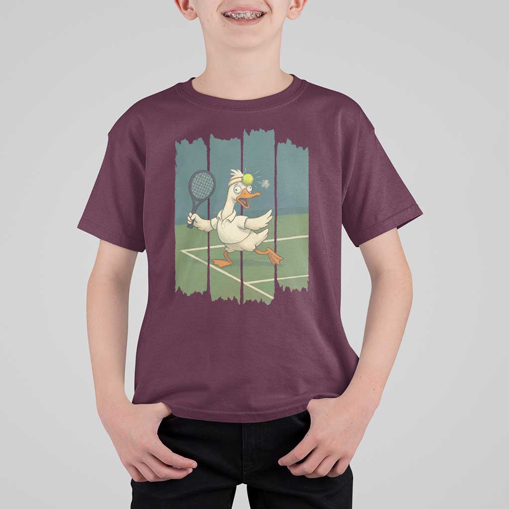 Silly Goose Playing Tennis T Shirt For Kid Funny Bird Getting Hit By Ball - Wonder Print Shop