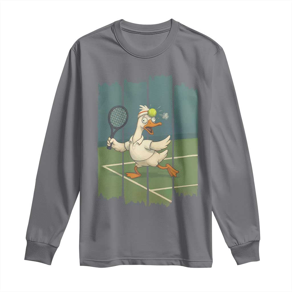 Silly Goose Playing Tennis Long Sleeve Shirt Funny Bird Getting Hit By Ball - Wonder Print Shop