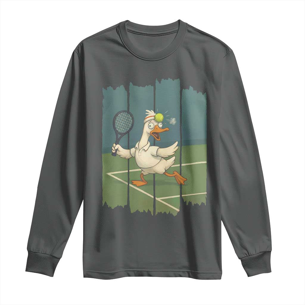 Silly Goose Playing Tennis Long Sleeve Shirt Funny Bird Getting Hit By Ball - Wonder Print Shop