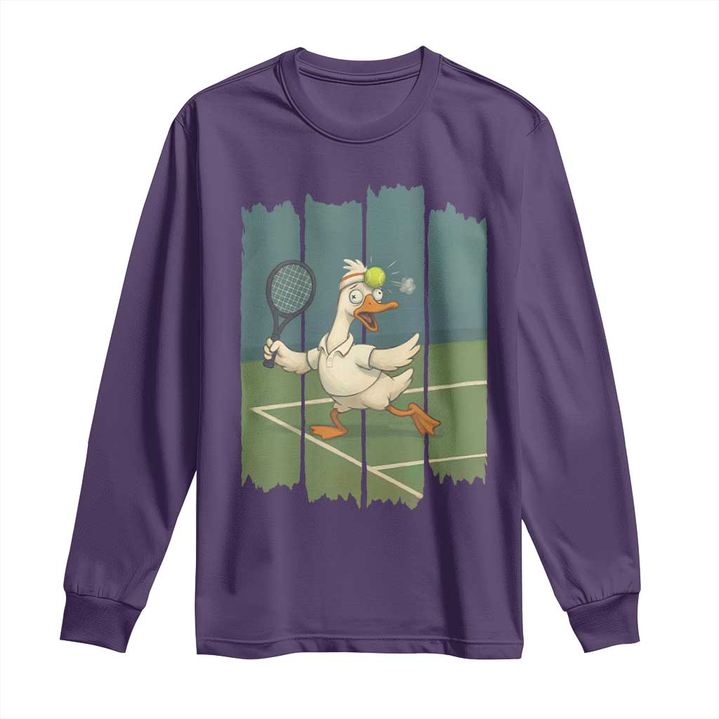 Silly Goose Playing Tennis Long Sleeve Shirt Funny Bird Getting Hit By Ball - Wonder Print Shop