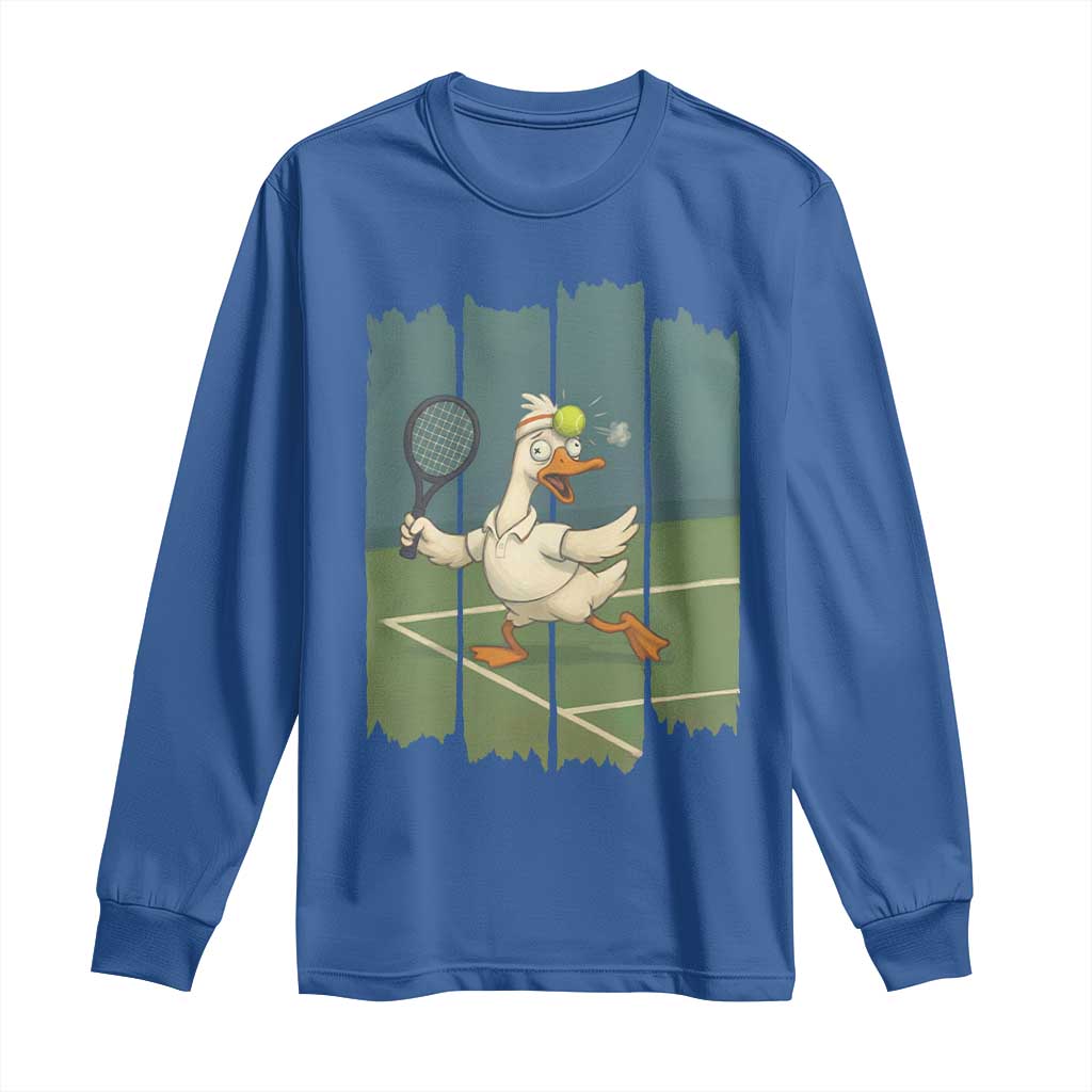 Silly Goose Playing Tennis Long Sleeve Shirt Funny Bird Getting Hit By Ball - Wonder Print Shop