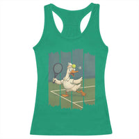 Silly Goose Playing Tennis Racerback Tank Top Funny Bird Getting Hit By Ball - Wonder Print Shop