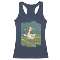 Silly Goose Playing Tennis Racerback Tank Top Funny Bird Getting Hit By Ball - Wonder Print Shop