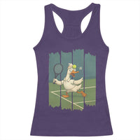 Silly Goose Playing Tennis Racerback Tank Top Funny Bird Getting Hit By Ball - Wonder Print Shop