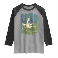 Silly Goose Playing Tennis Raglan Shirt Funny Bird Getting Hit By Ball - Wonder Print Shop