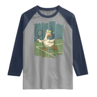 Silly Goose Playing Tennis Raglan Shirt Funny Bird Getting Hit By Ball - Wonder Print Shop