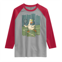 Silly Goose Playing Tennis Raglan Shirt Funny Bird Getting Hit By Ball - Wonder Print Shop