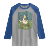Silly Goose Playing Tennis Raglan Shirt Funny Bird Getting Hit By Ball - Wonder Print Shop