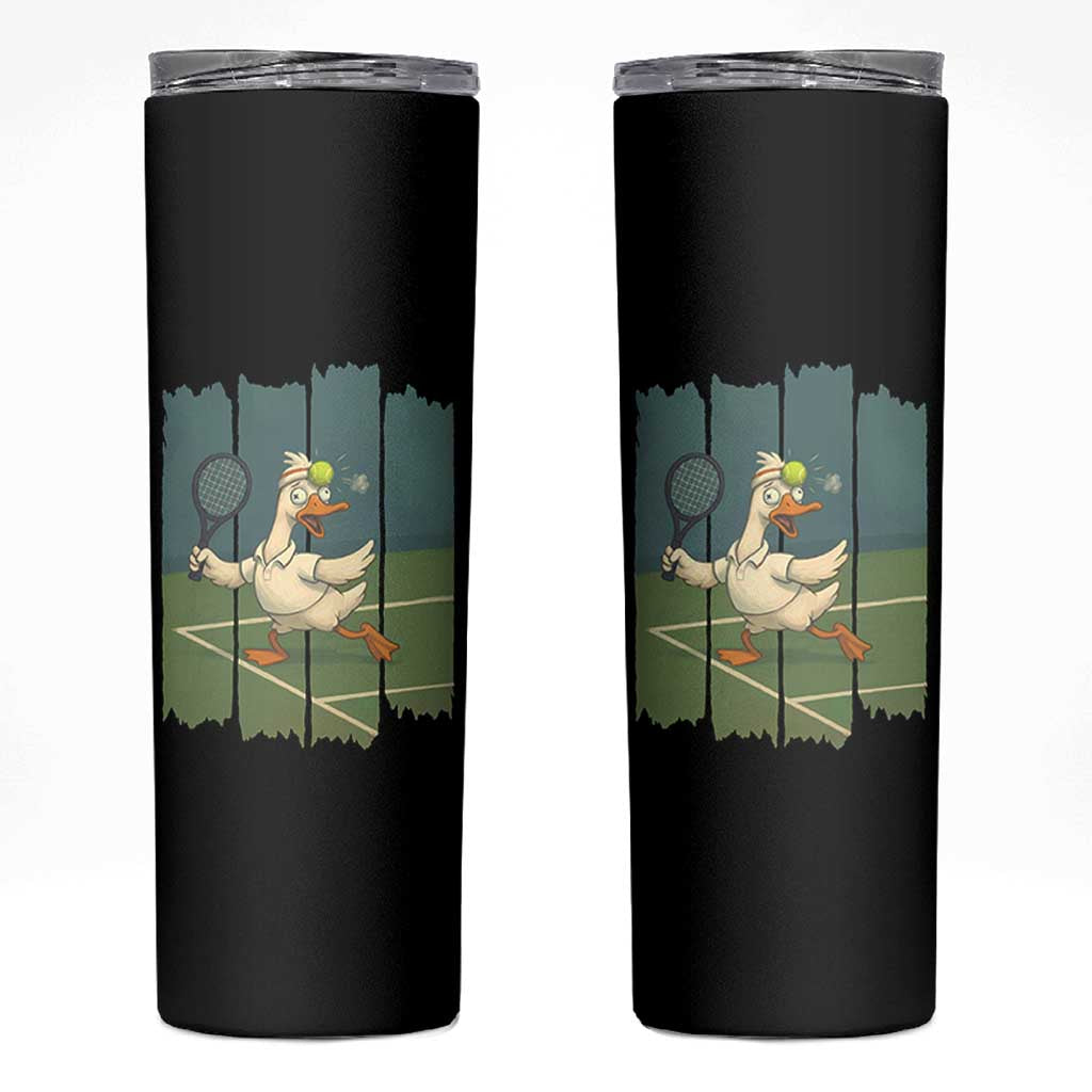 Silly Goose Playing Tennis Skinny Tumbler Funny Bird Getting Hit By Ball - Wonder Print Shop