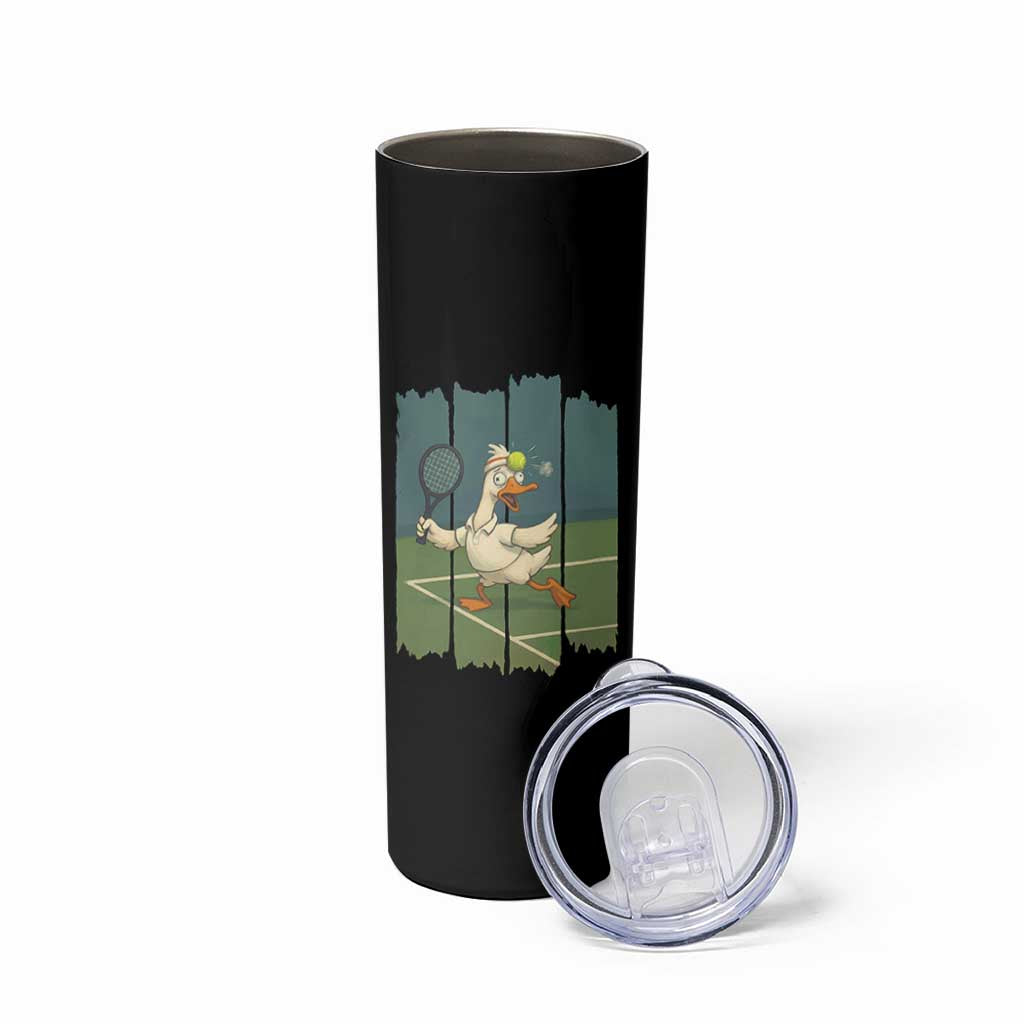 Silly Goose Playing Tennis Skinny Tumbler Funny Bird Getting Hit By Ball - Wonder Print Shop