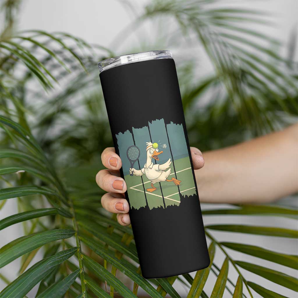 Silly Goose Playing Tennis Skinny Tumbler Funny Bird Getting Hit By Ball - Wonder Print Shop