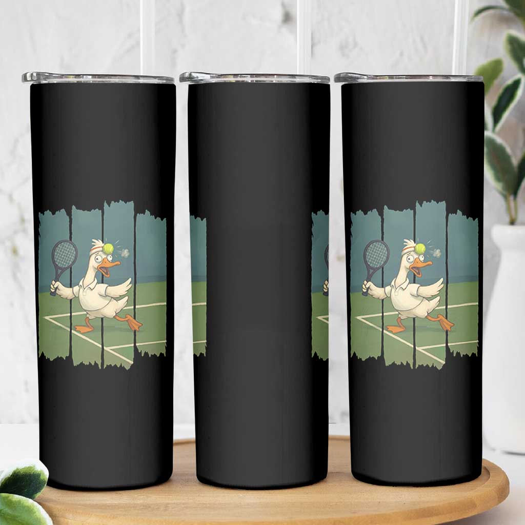 Silly Goose Playing Tennis Skinny Tumbler Funny Bird Getting Hit By Ball - Wonder Print Shop