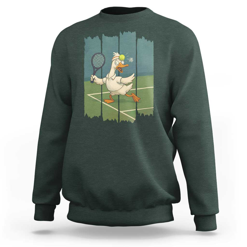 Silly Goose Playing Tennis Sweatshirt Funny Bird Getting Hit By Ball - Wonder Print Shop