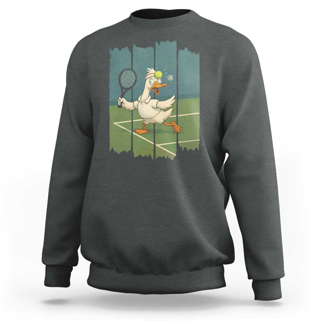 Silly Goose Playing Tennis Sweatshirt Funny Bird Getting Hit By Ball - Wonder Print Shop