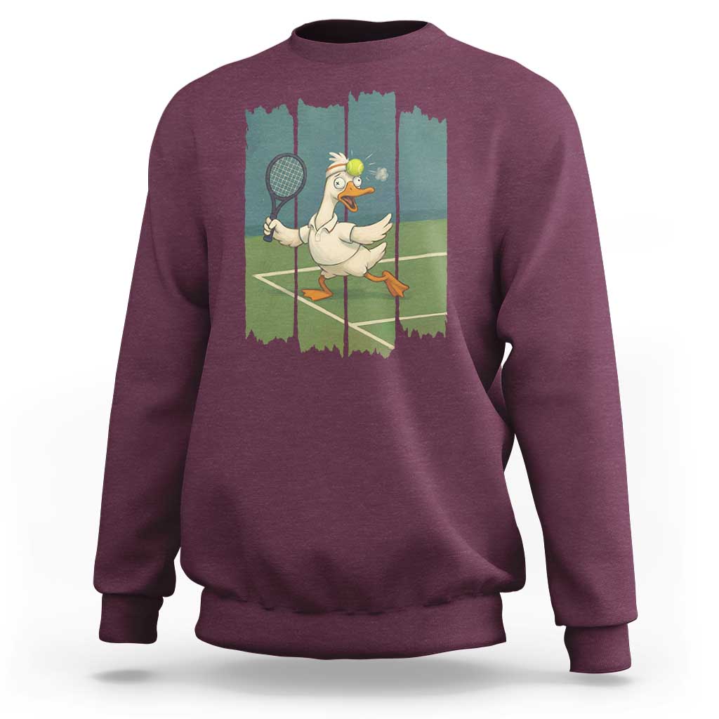 Silly Goose Playing Tennis Sweatshirt Funny Bird Getting Hit By Ball - Wonder Print Shop