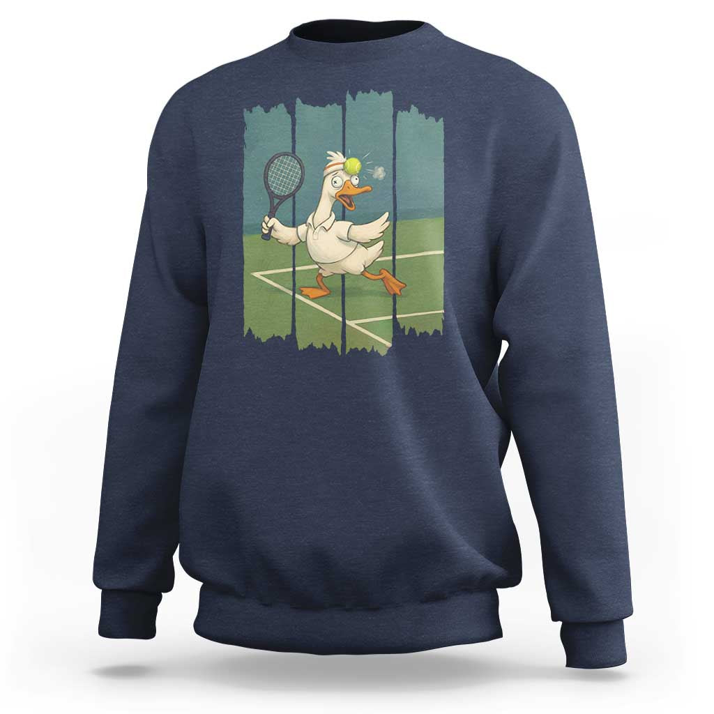 Silly Goose Playing Tennis Sweatshirt Funny Bird Getting Hit By Ball - Wonder Print Shop