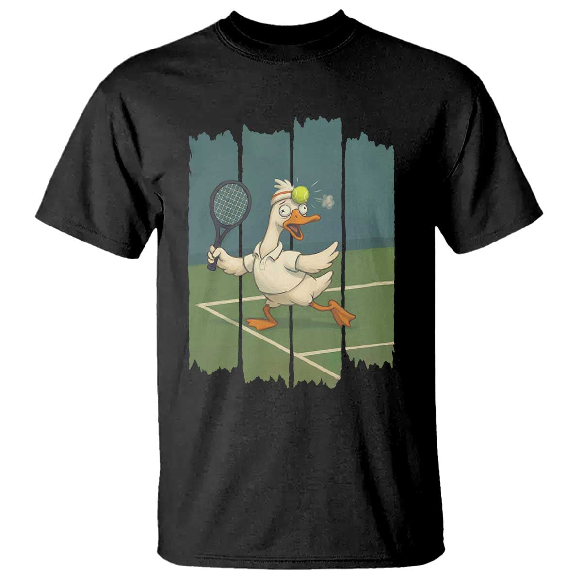 Silly Goose Playing Tennis T Shirt Funny Bird Getting Hit By Ball - Wonder Print Shop