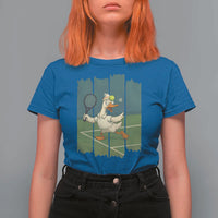 Silly Goose Playing Tennis T Shirt For Women Funny Bird Getting Hit By Ball - Wonder Print Shop
