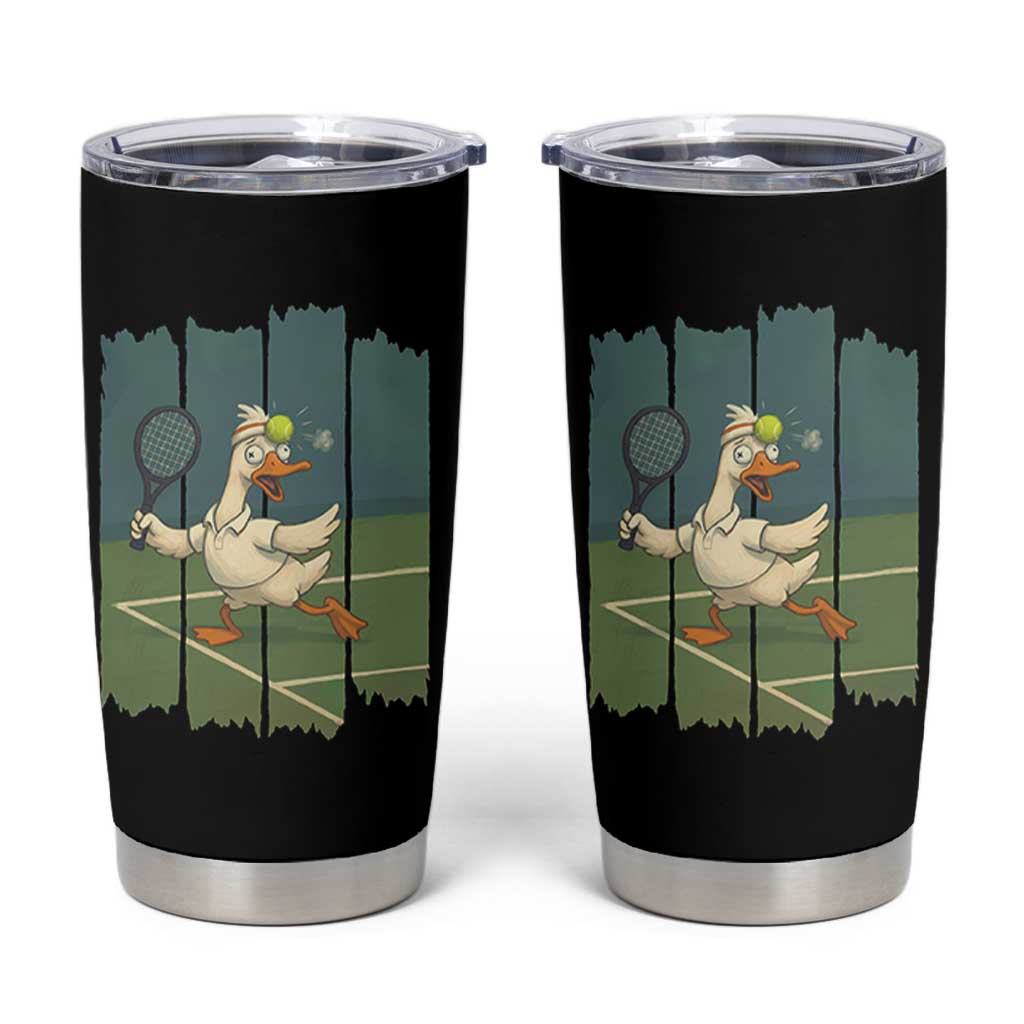Silly Goose Playing Tennis Tumbler Cup Funny Bird Getting Hit By Ball - Wonder Print Shop