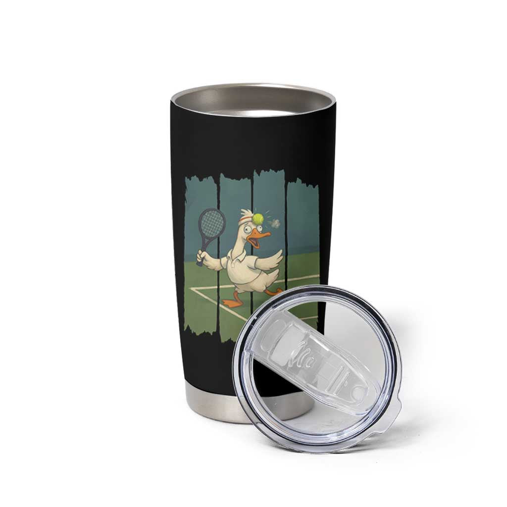 Silly Goose Playing Tennis Tumbler Cup Funny Bird Getting Hit By Ball - Wonder Print Shop