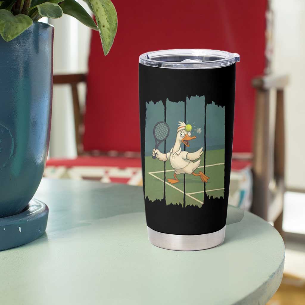 Silly Goose Playing Tennis Tumbler Cup Funny Bird Getting Hit By Ball - Wonder Print Shop