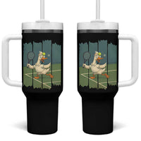 Silly Goose Playing Tennis Tumbler With Handle Funny Bird Getting Hit By Ball - Wonder Print Shop