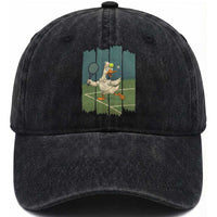 Silly Goose Playing Tennis Washed Cotton Baseball Cap Funny Bird Getting Hit By Ball