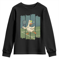 Silly Goose Playing Tennis Youth Sweatshirt Funny Bird Getting Hit By Ball - Wonder Print Shop