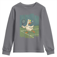 Silly Goose Playing Tennis Youth Sweatshirt Funny Bird Getting Hit By Ball - Wonder Print Shop