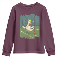 Silly Goose Playing Tennis Youth Sweatshirt Funny Bird Getting Hit By Ball - Wonder Print Shop