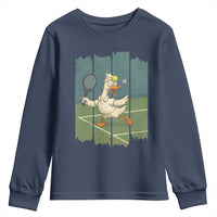 Silly Goose Playing Tennis Youth Sweatshirt Funny Bird Getting Hit By Ball - Wonder Print Shop