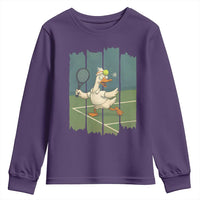 Silly Goose Playing Tennis Youth Sweatshirt Funny Bird Getting Hit By Ball - Wonder Print Shop
