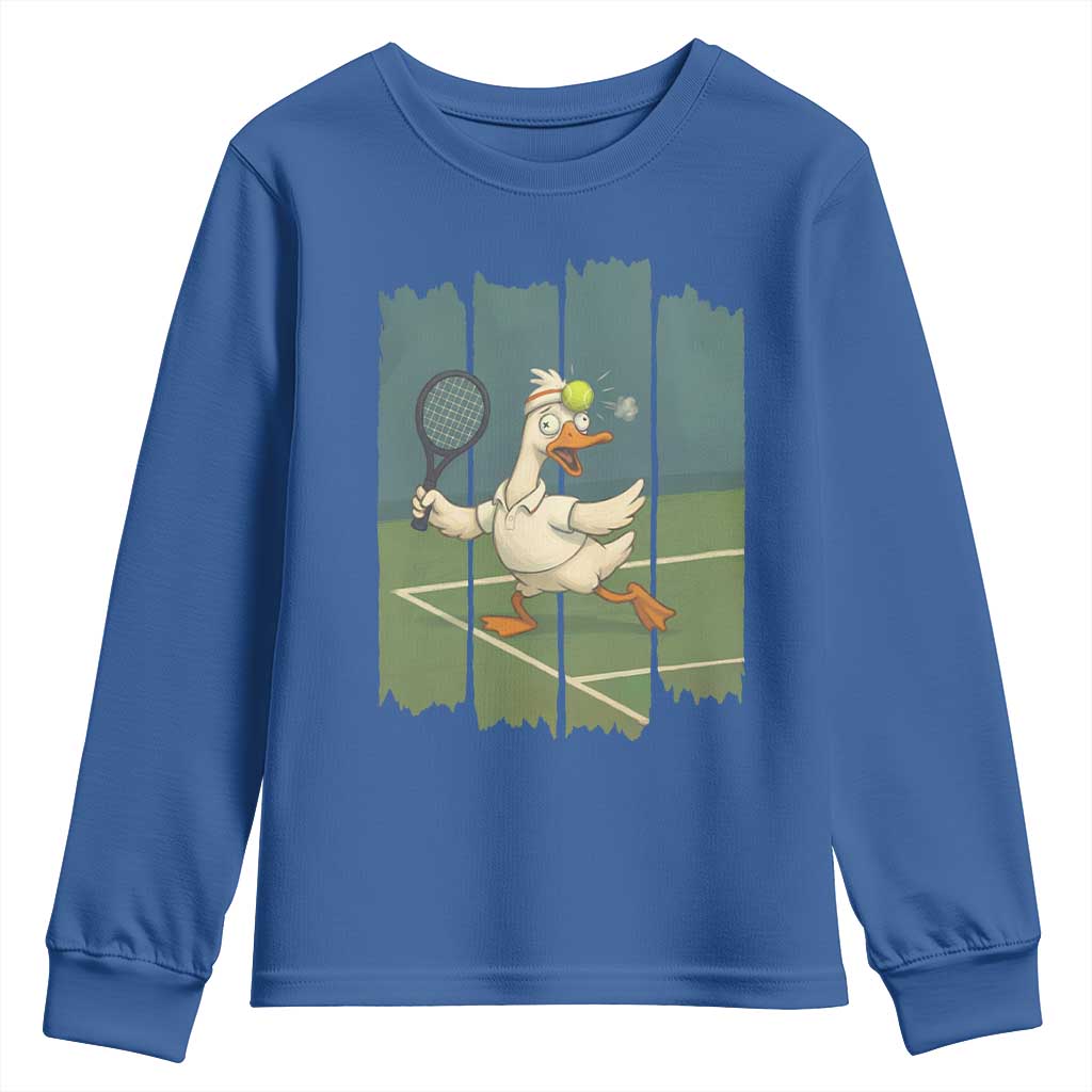 Silly Goose Playing Tennis Youth Sweatshirt Funny Bird Getting Hit By Ball - Wonder Print Shop