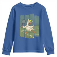 Silly Goose Playing Tennis Youth Sweatshirt Funny Bird Getting Hit By Ball - Wonder Print Shop
