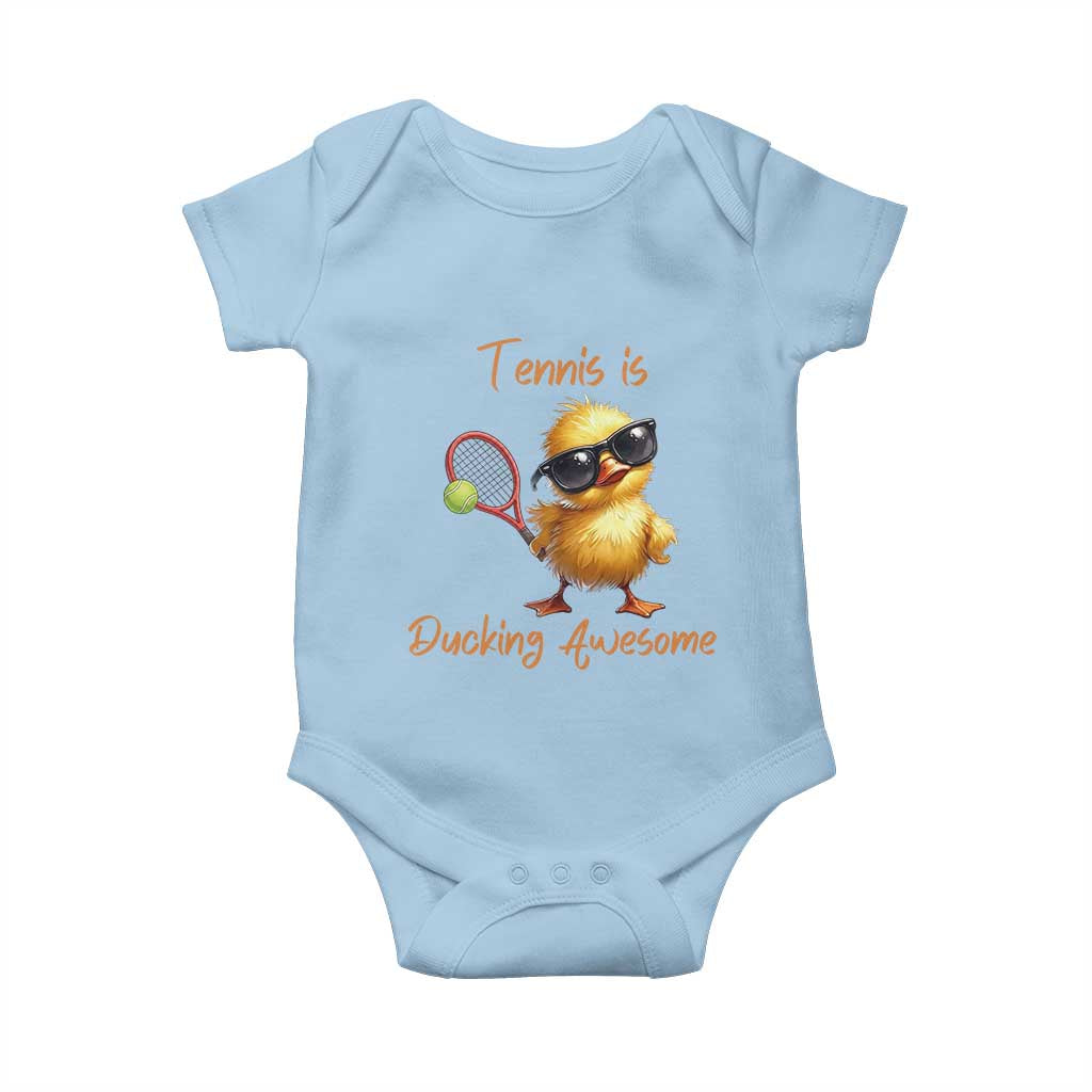 Funny Cute Duck Playing Tennis Baby Onesie Ducking Awesome - Wonder Print Shop
