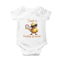 Funny Cute Duck Playing Tennis Baby Onesie Ducking Awesome - Wonder Print Shop