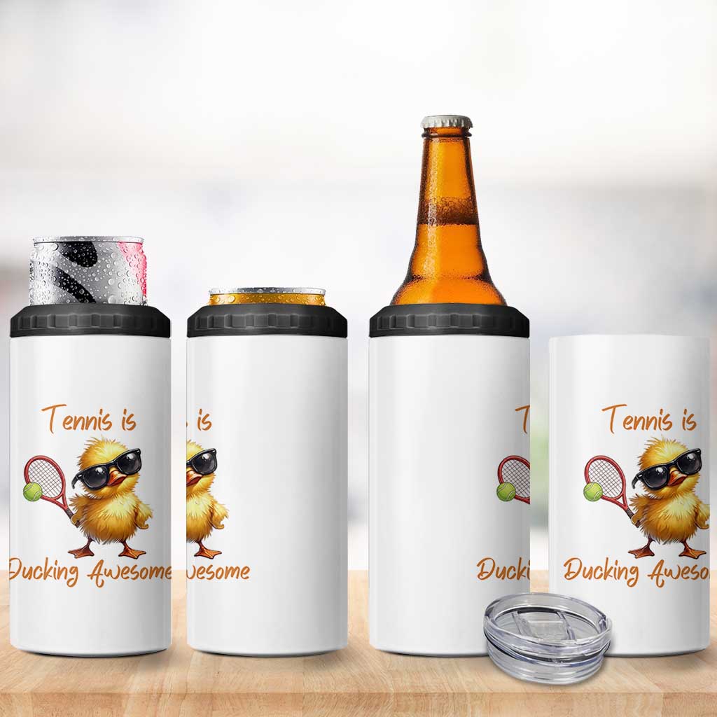 Funny Cute Duck Playing Tennis 4 in 1 Can Cooler Tumbler Ducking Awesome - Wonder Print Shop