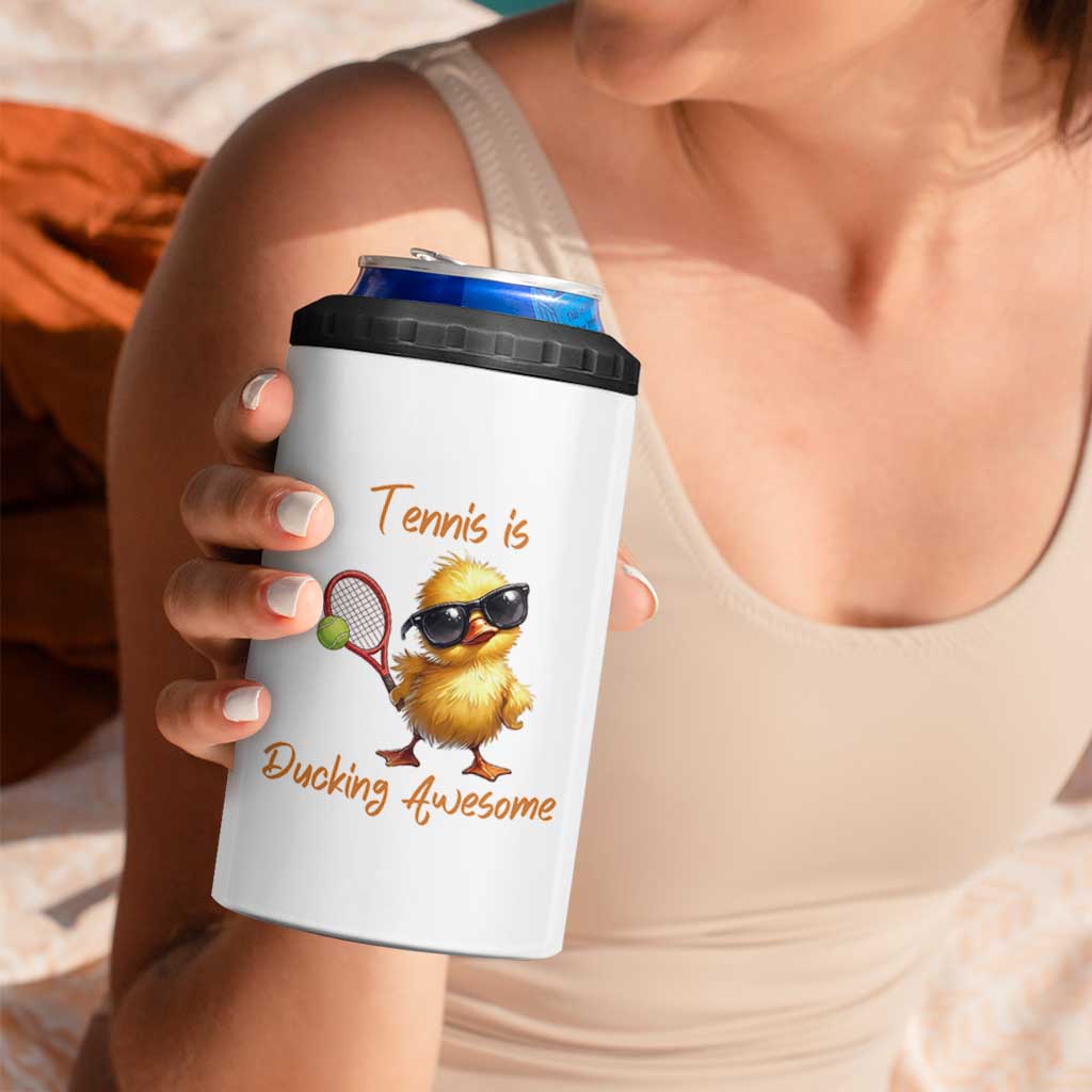Funny Cute Duck Playing Tennis 4 in 1 Can Cooler Tumbler Ducking Awesome - Wonder Print Shop