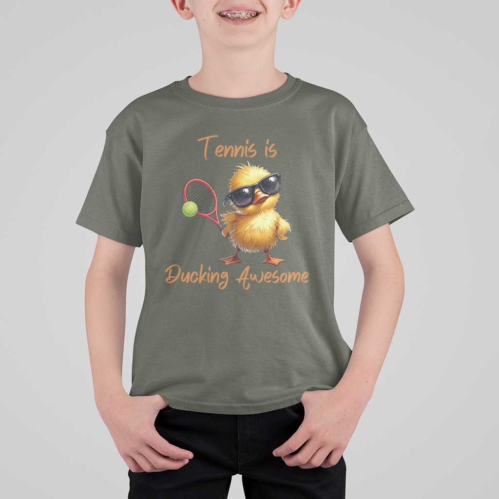 Funny Cute Duck Playing Tennis T Shirt For Kid Ducking Awesome - Wonder Print Shop