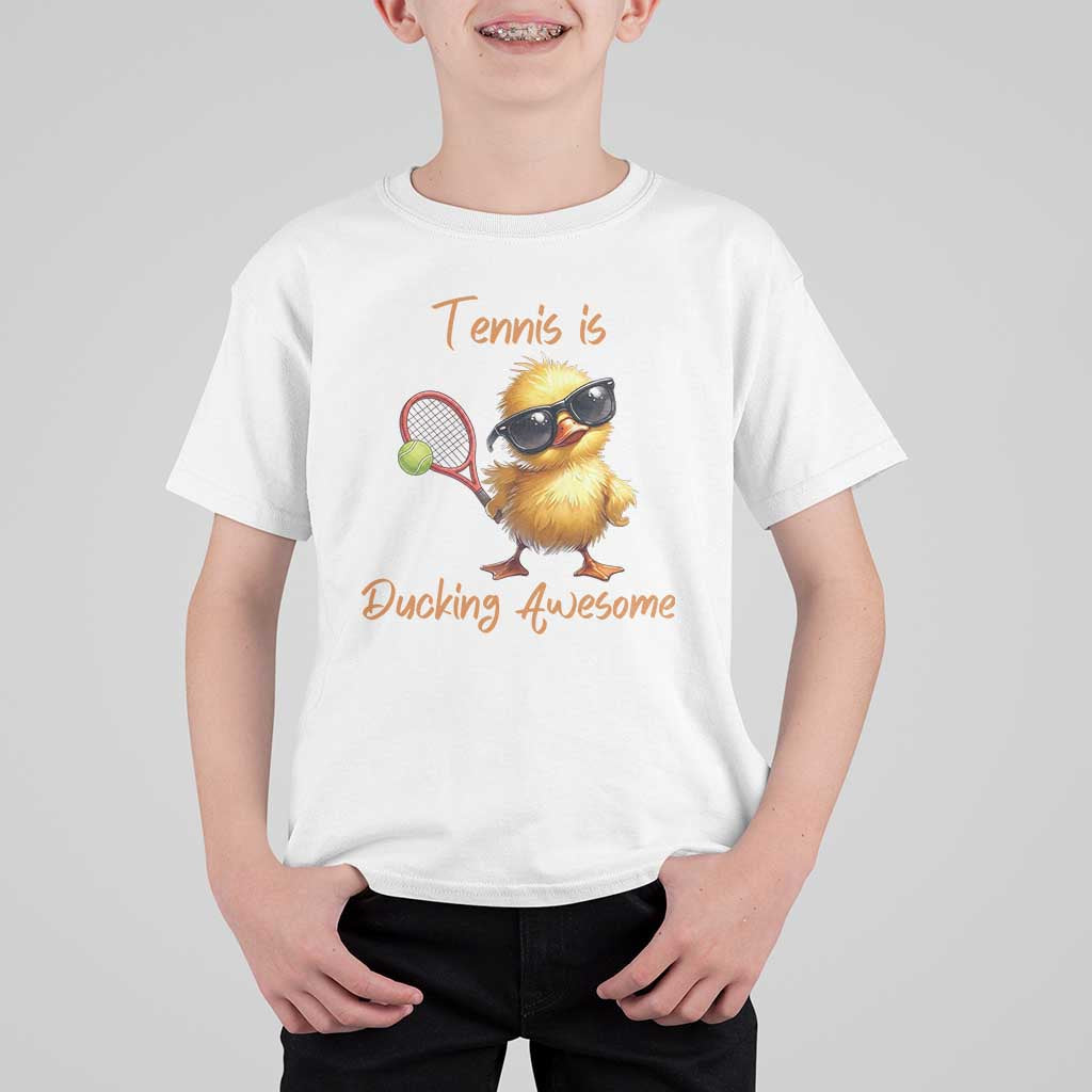 Funny Cute Duck Playing Tennis T Shirt For Kid Ducking Awesome - Wonder Print Shop