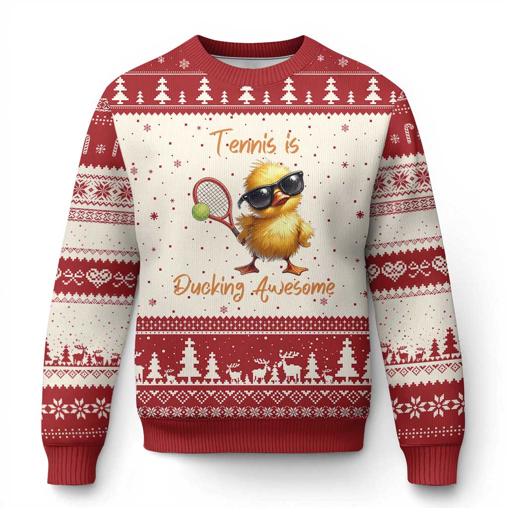 Funny Cute Duck Playing Tennis Ugly Christmas Sweater Ducking Awesome - Wonder Print Shop