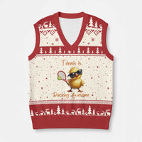 Funny Cute Duck Playing Tennis V-Neck Knit Sweater Vest Ducking Awesome - Wonder Print Shop