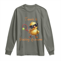 Funny Cute Duck Playing Tennis Long Sleeve Shirt Ducking Awesome - Wonder Print Shop