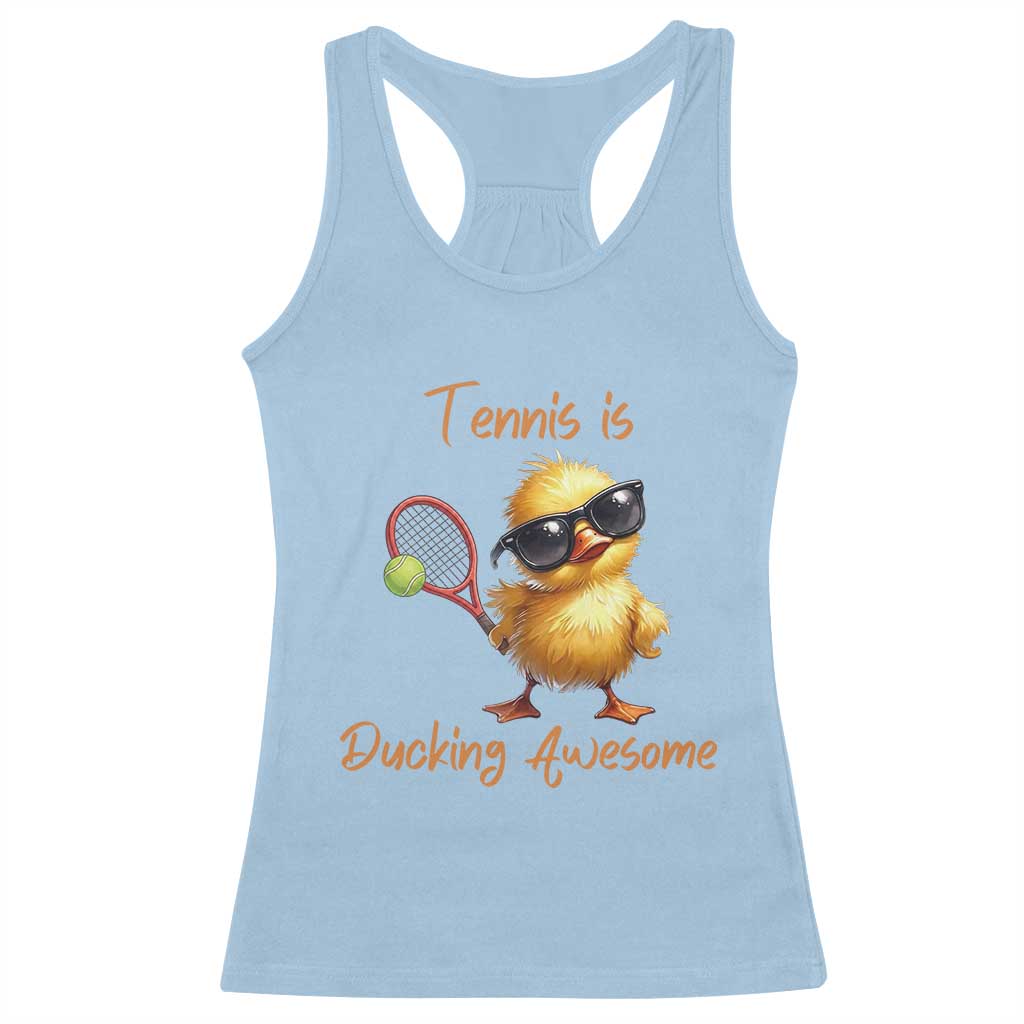 Funny Cute Duck Playing Tennis Racerback Tank Top Ducking Awesome - Wonder Print Shop